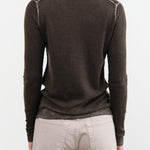 Paychi Guh Apparel Womens Sweaters Reversible Printed Crew Sweater in Black Olive
