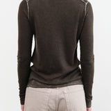 Paychi Guh Apparel Womens Sweaters Reversible Printed Crew Sweater in Black Olive