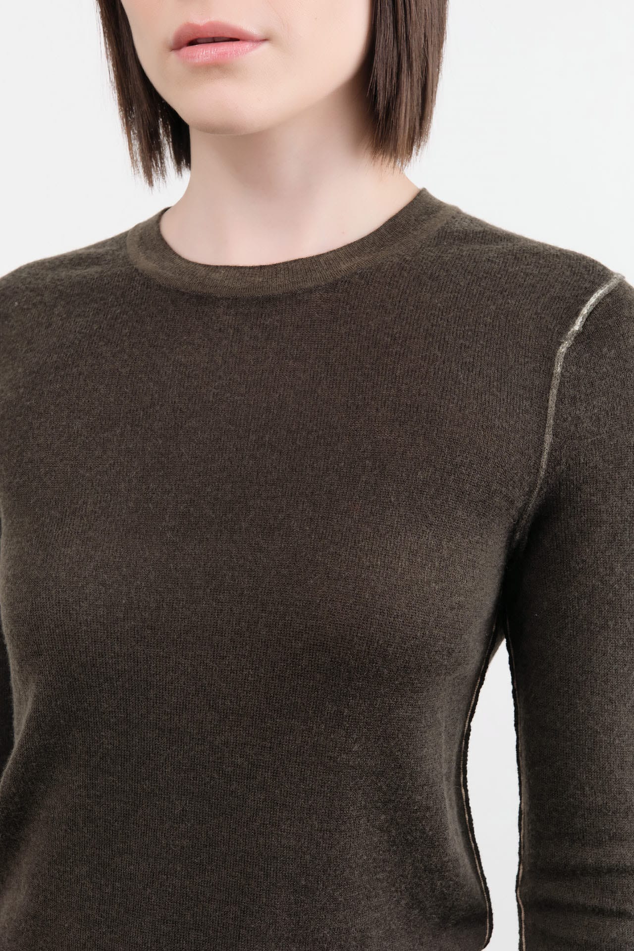 Paychi Guh Apparel Womens Sweaters Reversible Printed Crew Sweater in Black Olive