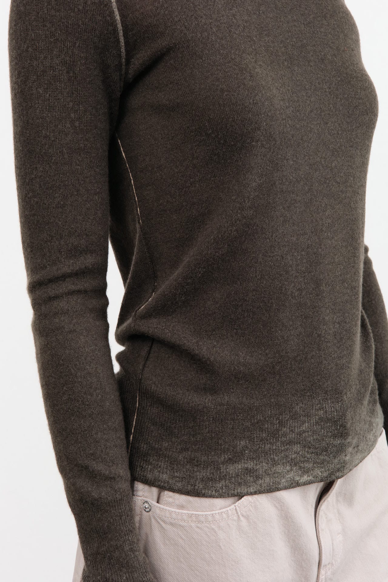 Paychi Guh Apparel Womens Sweaters Reversible Printed Crew Sweater in Black Olive
