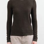 Paychi Guh Apparel Womens Sweaters Reversible Printed Crew Sweater in Black Olive