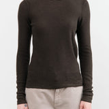 Paychi Guh Apparel Womens Sweaters Reversible Printed Crew Sweater in Black Olive