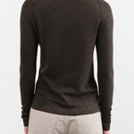 Paychi Guh Apparel Womens Sweaters Reversible Printed Crew Sweater in Black Olive