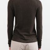 Paychi Guh Apparel Womens Sweaters Reversible Printed Crew Sweater in Black Olive