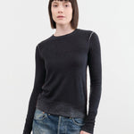 Paychi Guh Apparel Womens Sweaters Reversible Printed Crew Sweater in Off Black