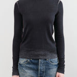 Paychi Guh Apparel Womens Sweaters Reversible Printed Crew Sweater in Off Black