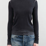 Paychi Guh Apparel Womens Sweaters Reversible Printed Crew Sweater in Off Black