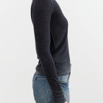 Paychi Guh Apparel Womens Sweaters Reversible Printed Crew Sweater in Off Black