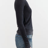 Paychi Guh Apparel Womens Sweaters Reversible Printed Crew Sweater in Off Black