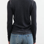 Paychi Guh Apparel Womens Sweaters Reversible Printed Crew Sweater in Off Black