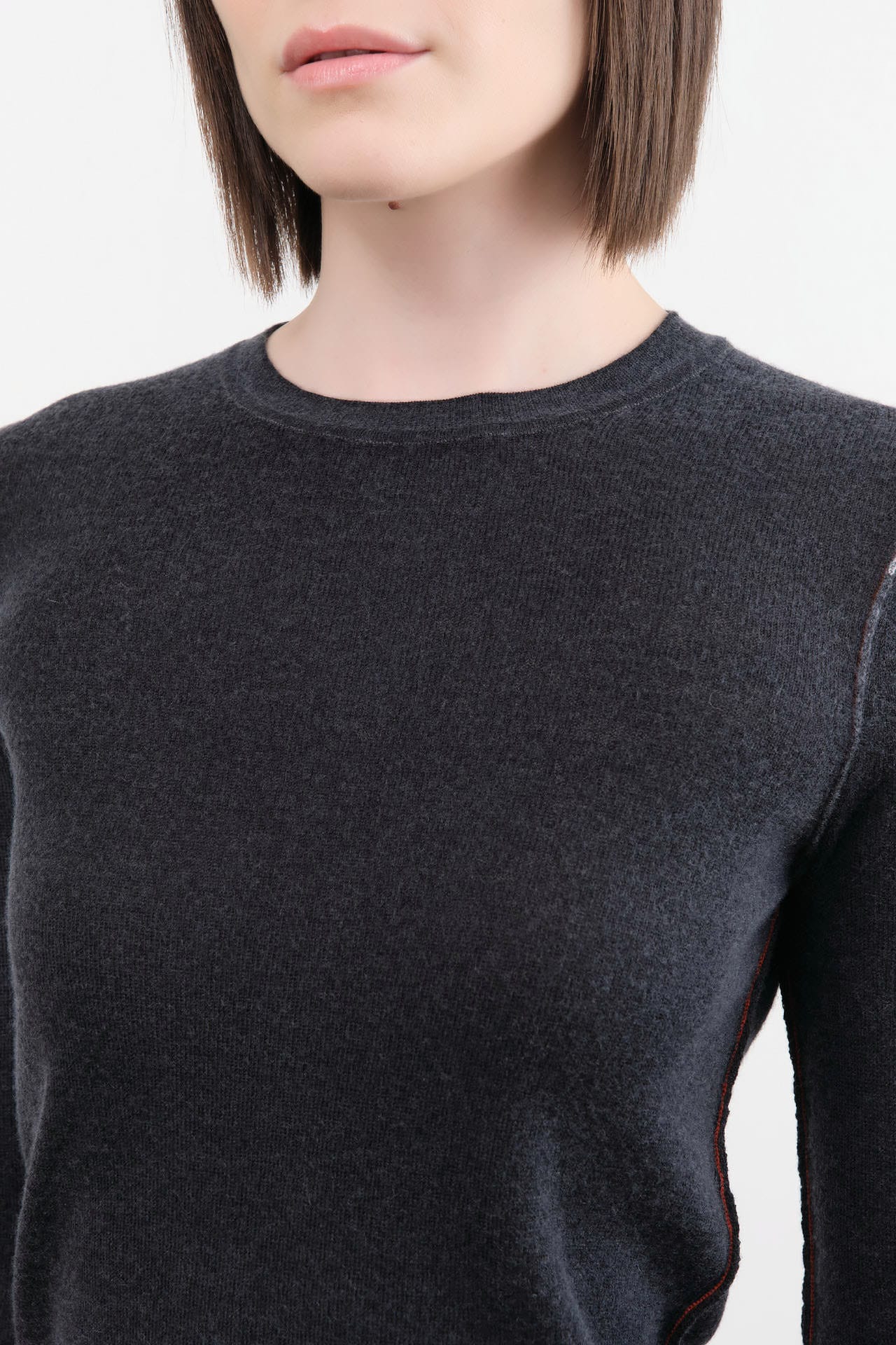 Paychi Guh Apparel Womens Sweaters Reversible Printed Crew Sweater in Off Black
