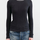 Paychi Guh Apparel Womens Sweaters Reversible Printed Crew Sweater in Off Black