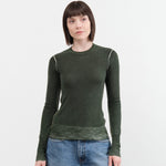 Paychi Guh Apparel Womens Sweaters Reversible Printed Crew Sweater in Pine Green