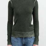 Paychi Guh Apparel Womens Sweaters Reversible Printed Crew Sweater in Pine Green