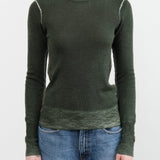 Paychi Guh Apparel Womens Sweaters Reversible Printed Crew Sweater in Pine Green