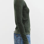 Paychi Guh Apparel Womens Sweaters Reversible Printed Crew Sweater in Pine Green