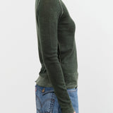 Paychi Guh Apparel Womens Sweaters Reversible Printed Crew Sweater in Pine Green