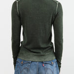 Paychi Guh Apparel Womens Sweaters Reversible Printed Crew Sweater in Pine Green