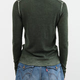Paychi Guh Apparel Womens Sweaters Reversible Printed Crew Sweater in Pine Green