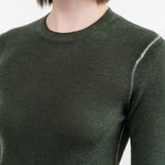 Paychi Guh Apparel Womens Sweaters Reversible Printed Crew Sweater in Pine Green