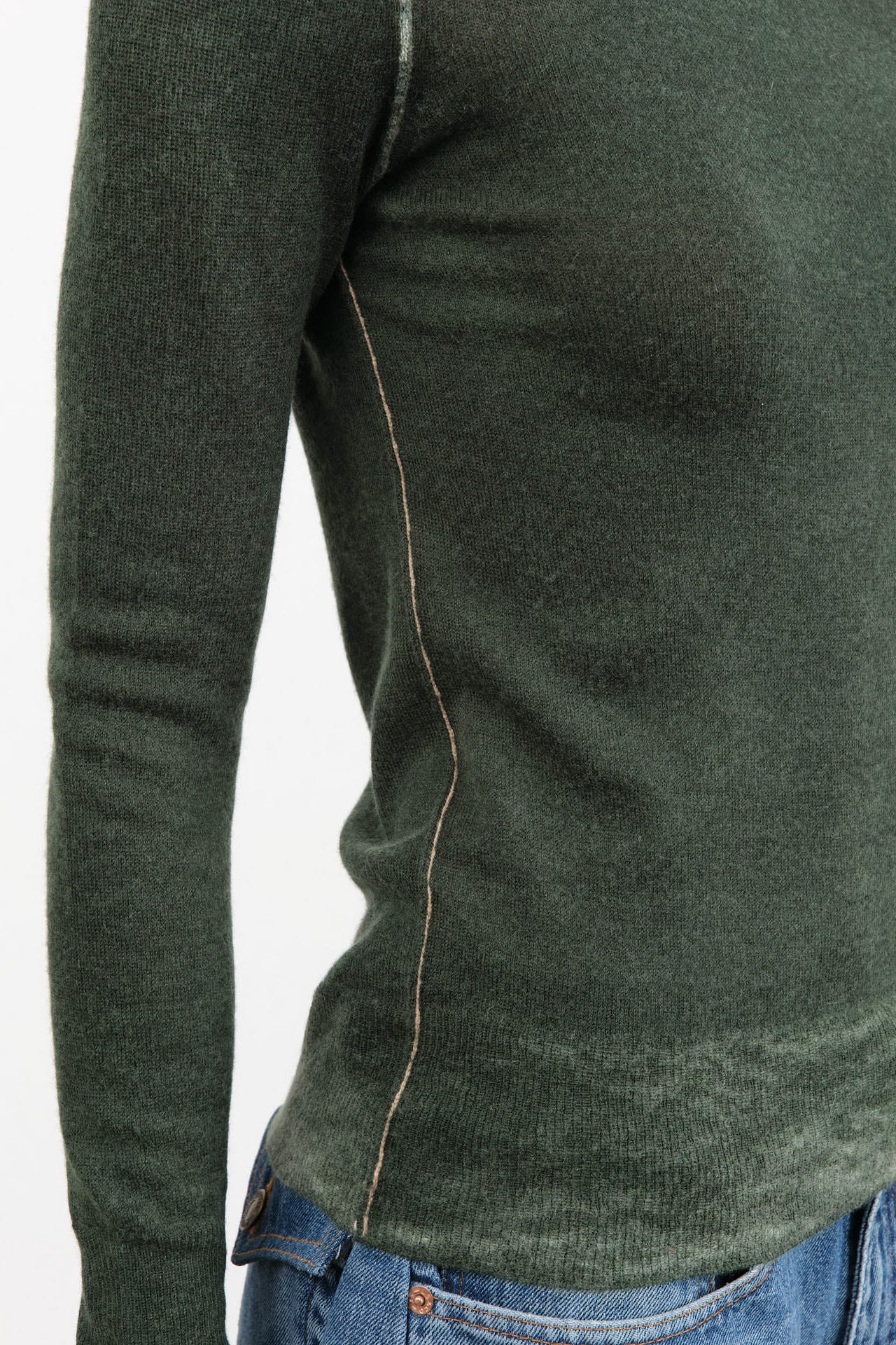 Paychi Guh Apparel Womens Sweaters Reversible Printed Crew Sweater in Pine Green