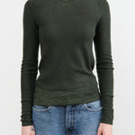Paychi Guh Apparel Womens Sweaters Reversible Printed Crew Sweater in Pine Green