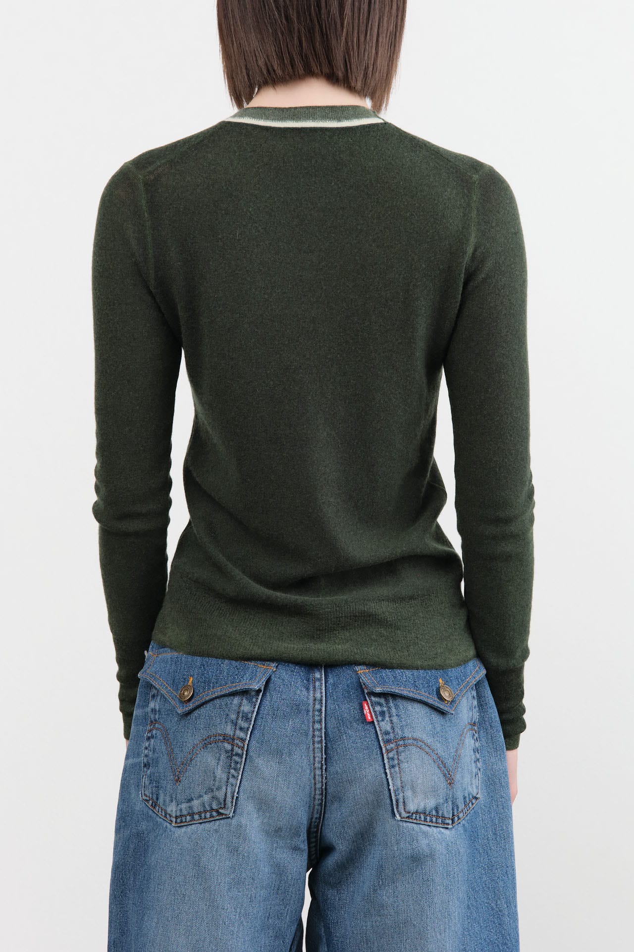 Paychi Guh Apparel Womens Sweaters Reversible Printed Crew Sweater in Pine Green