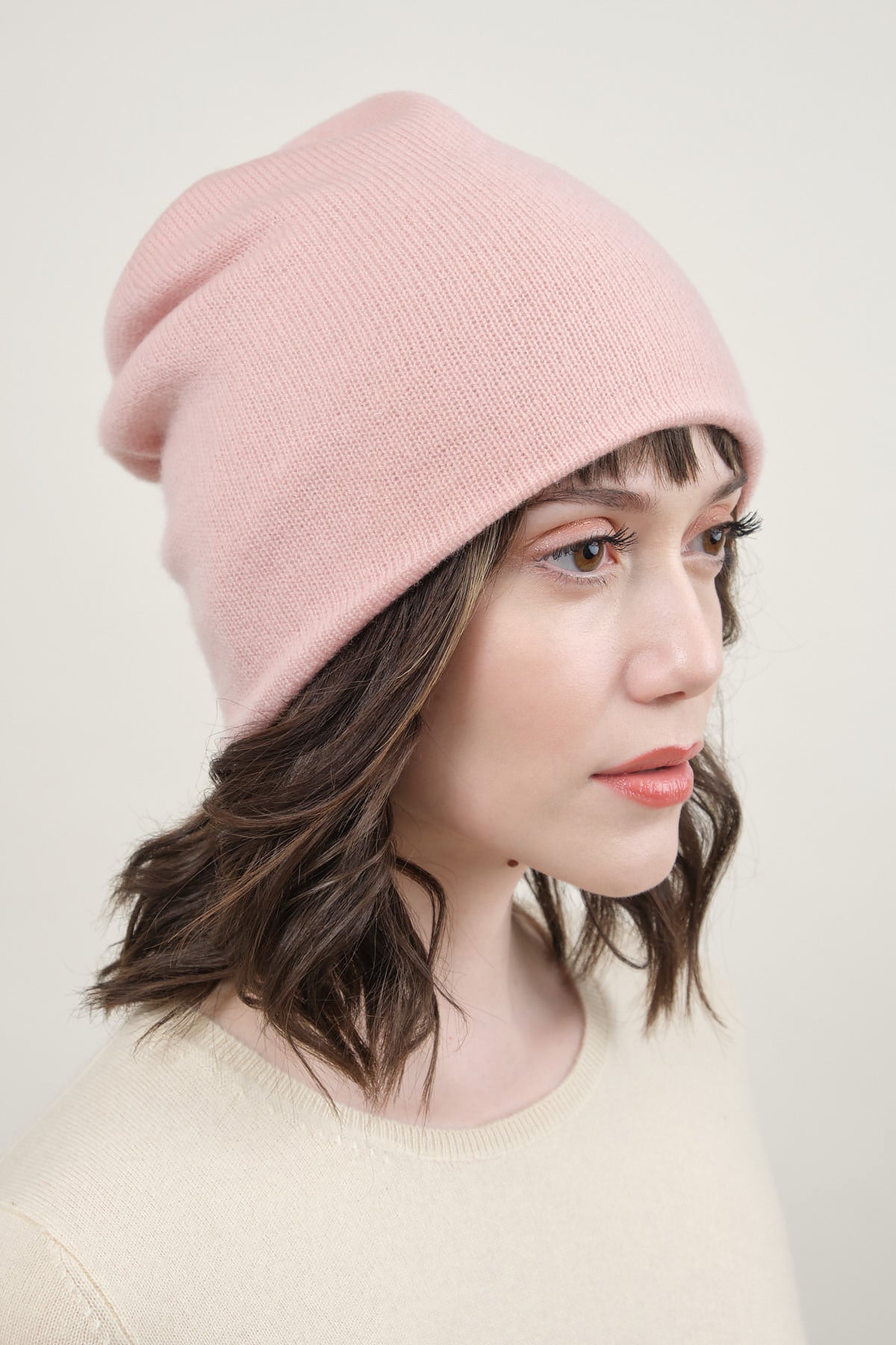 Slouchy Beanie in Pale Pink