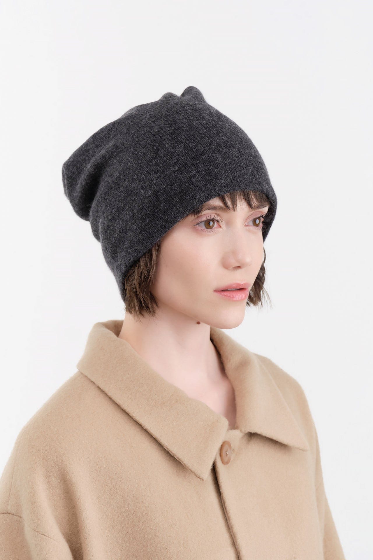 Paychi Guh Accessories Hats Slouchy Beanie in Charcoal Charcoal / One Size