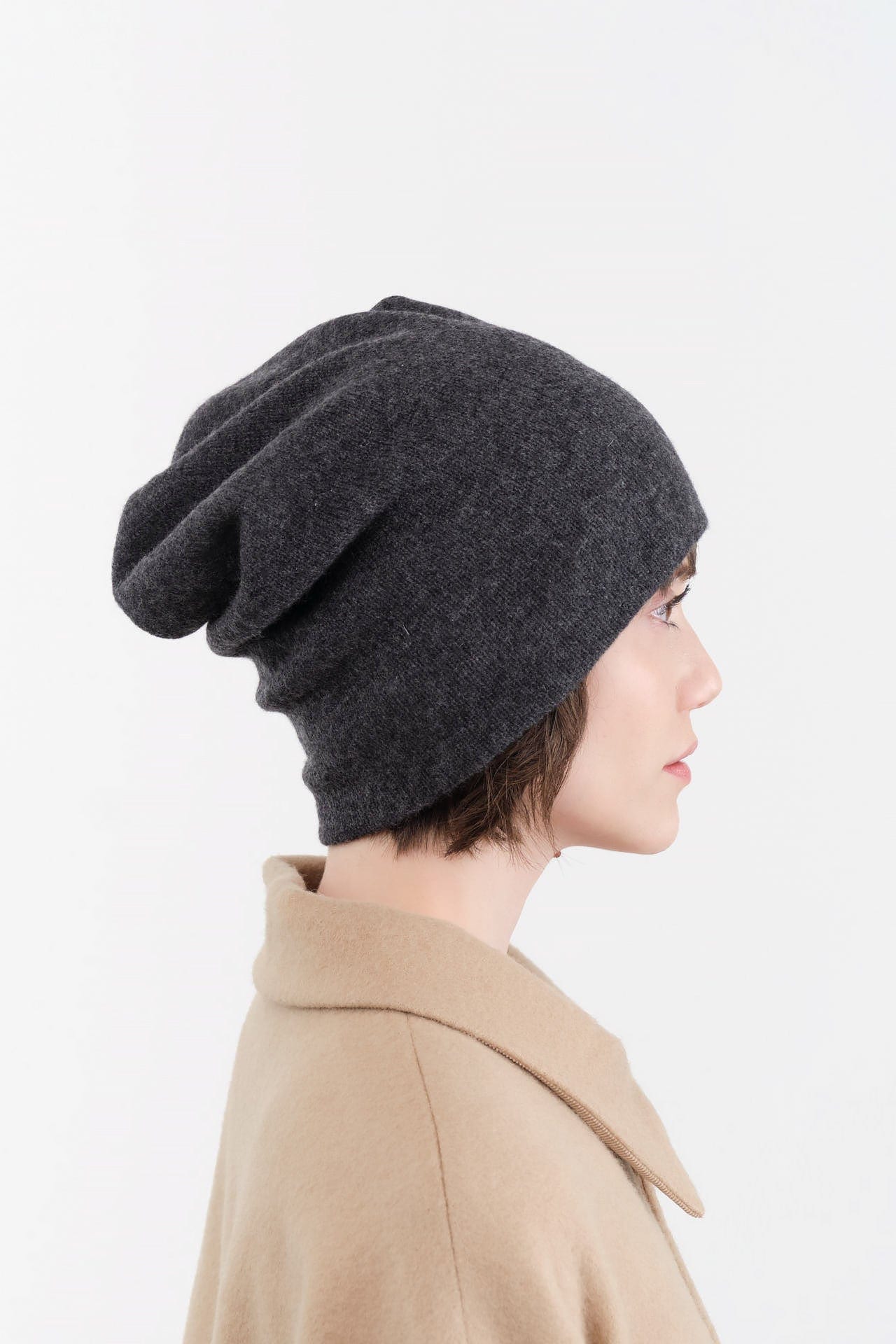 Paychi Guh Accessories Hats Slouchy Beanie in Charcoal Charcoal / One Size