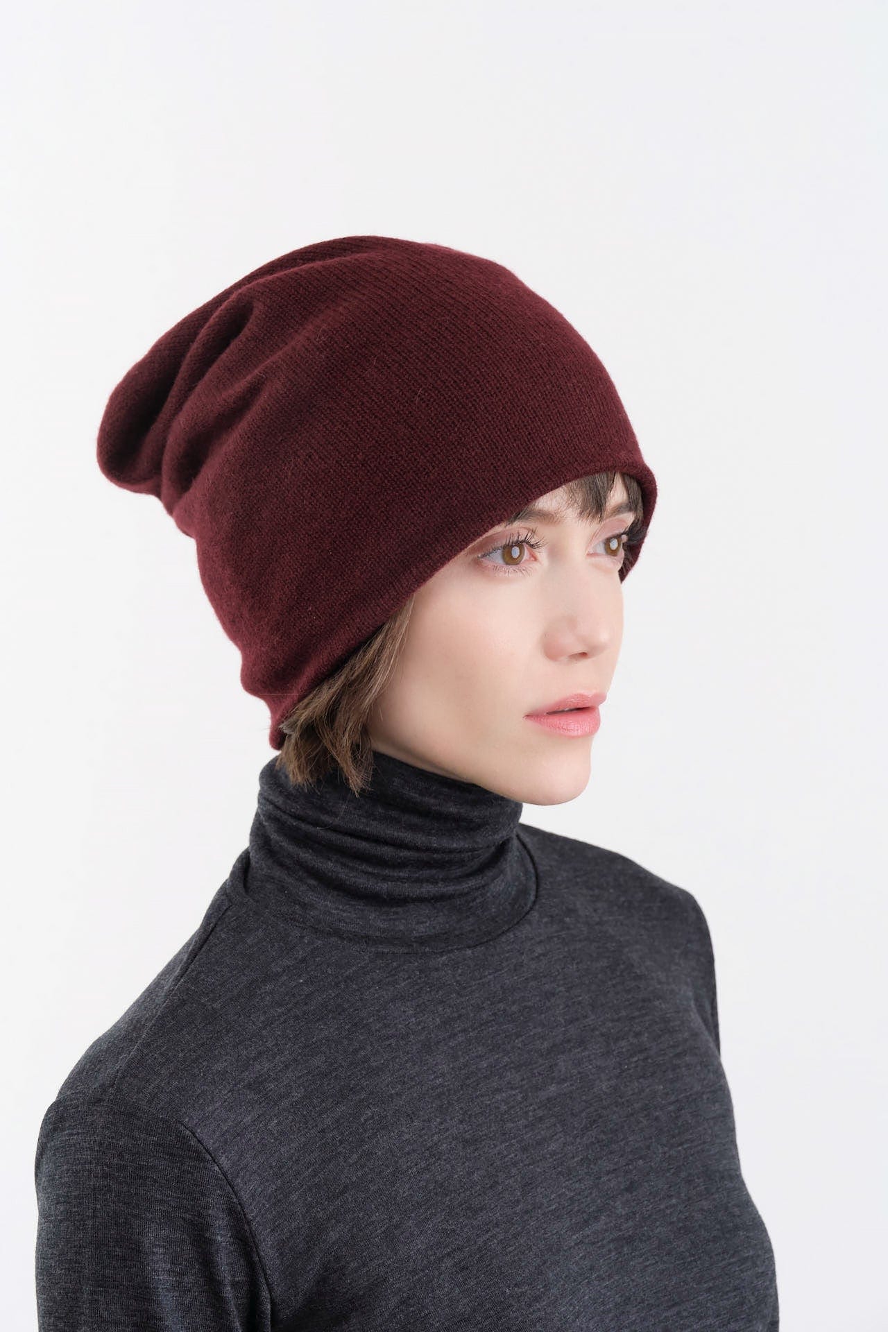 Paychi Guh Accessories Hats Slouchy Beanie in Wine Wine / One Size