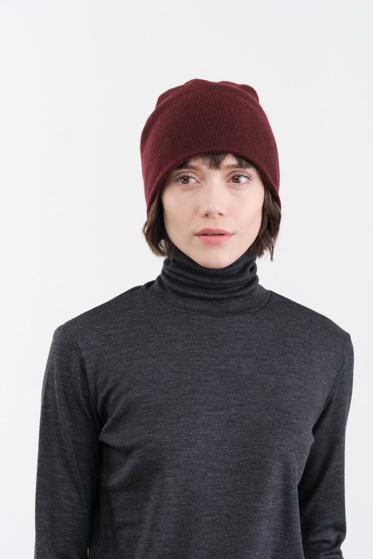Paychi Guh Accessories Hats Slouchy Beanie in Wine Wine / One Size
