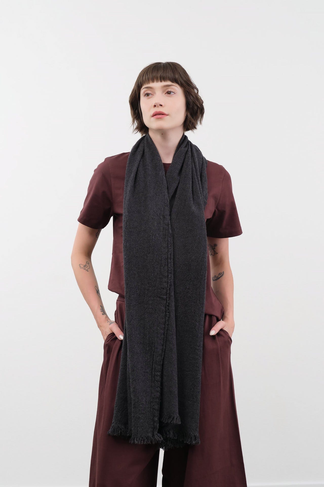 Private 0204 Accessories Scarves 615 Simple Picco Cashmere Scarf in Coal Coal / One Size