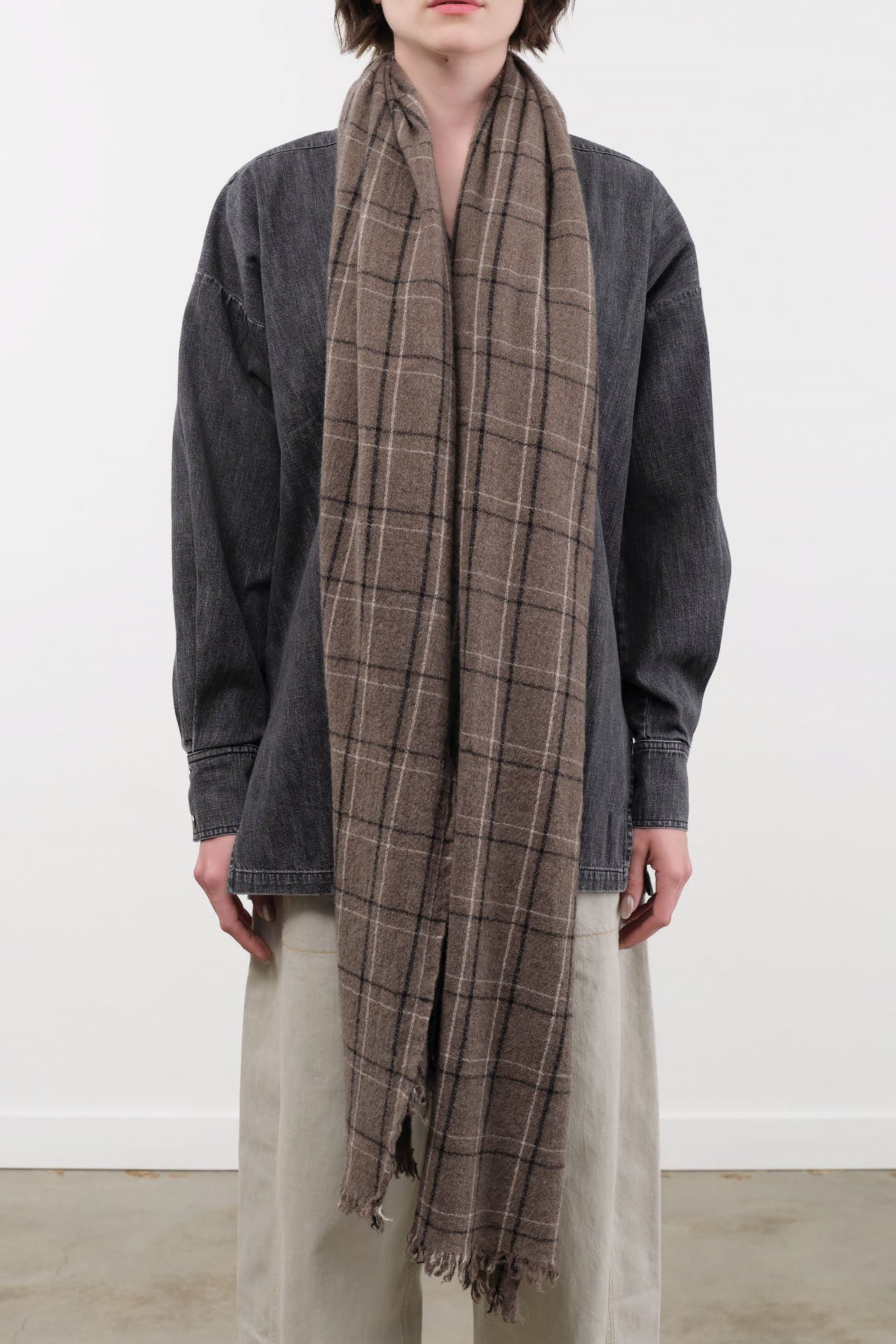 Private 0204 Accessories Scarves 650 Quadro Cashmere Scarf Plaid Cafe Grey / One Size
