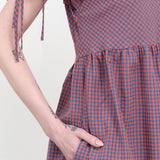 Summer Picnic Proche Dress in Gingham Purple with Pockets Puckered Amphora Dress