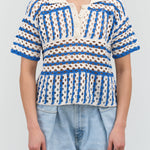 Front view of Striped Crochet Polo