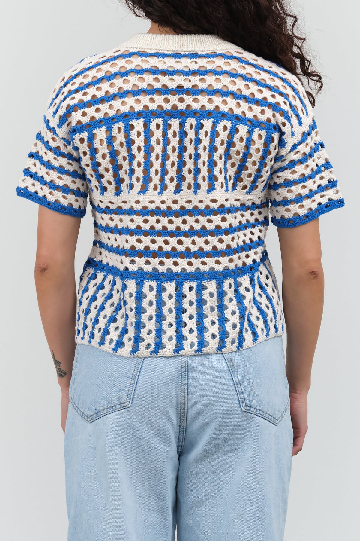 Back view of Striped Crochet Polo