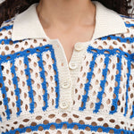 Collar view of Striped Crochet Polo