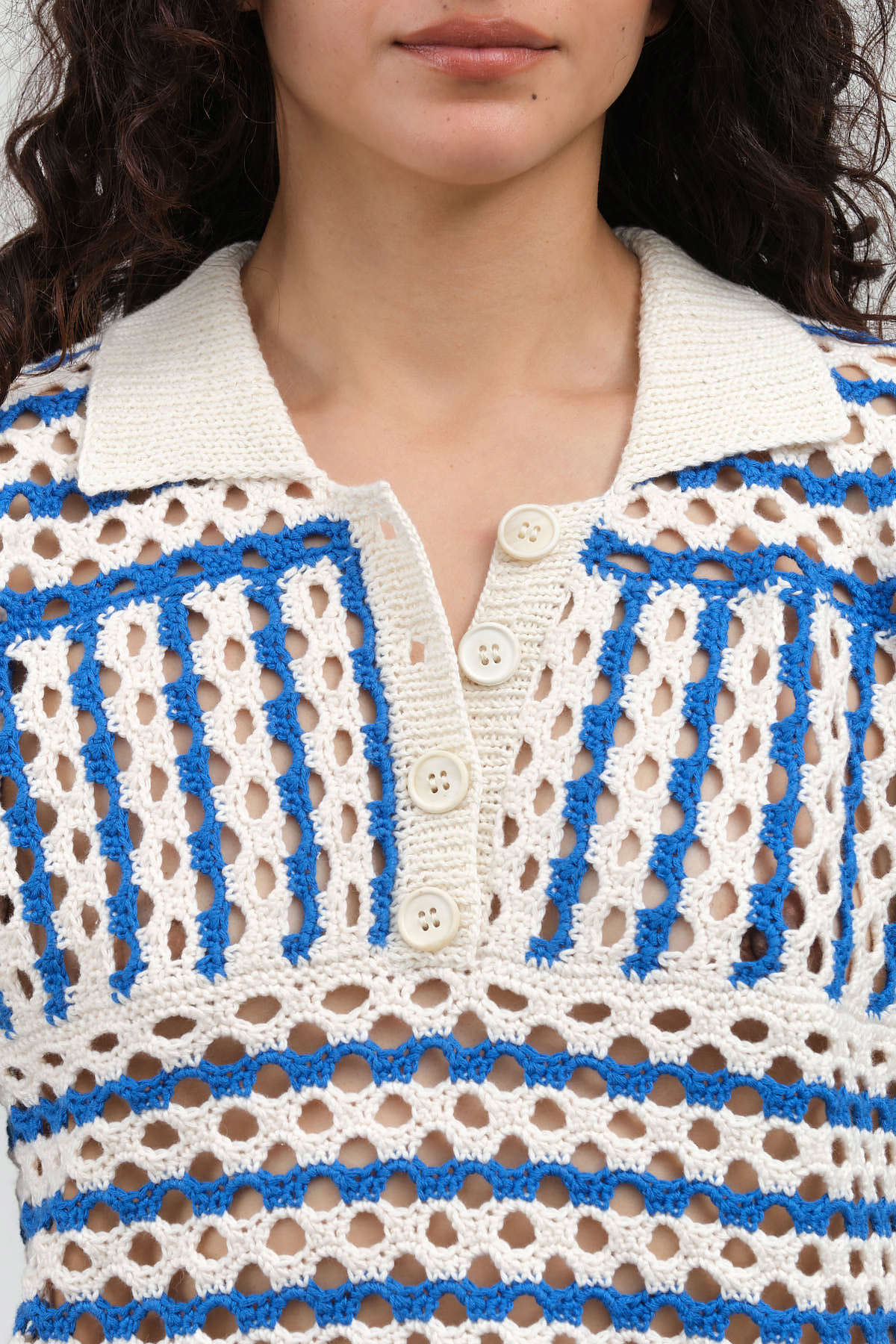 Collar view of Striped Crochet Polo
