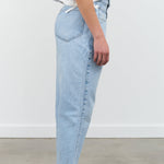 Side view of Upcycled Front Pleat Denim