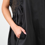 Designer Rachel Comey Sleeveless Maxi Adira Dress with Open Cut Out Back with Pockets in Black