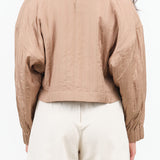 Long Sleeve Quilted Arma Top in Khaki Brown Gold by Rachel Comey Designer Brand 