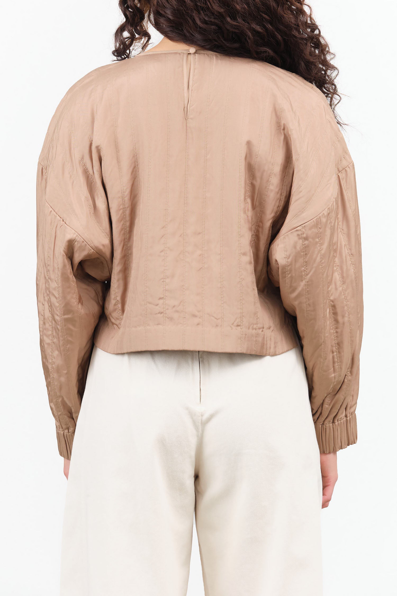 Long Sleeve Quilted Arma Top in Khaki Brown Gold by Rachel Comey Designer Brand 