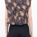 Cropped Sleeveless Bacchus Work Top in Black and Yellow Cero Print by Designer Rachel Comey