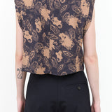 Cropped Sleeveless Bacchus Work Top in Black and Yellow Cero Print by Designer Rachel Comey