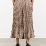 Cream Paisley Print Midi Bowne Skirt with Elastic Waistband by Rachel Comey Designer Brand 