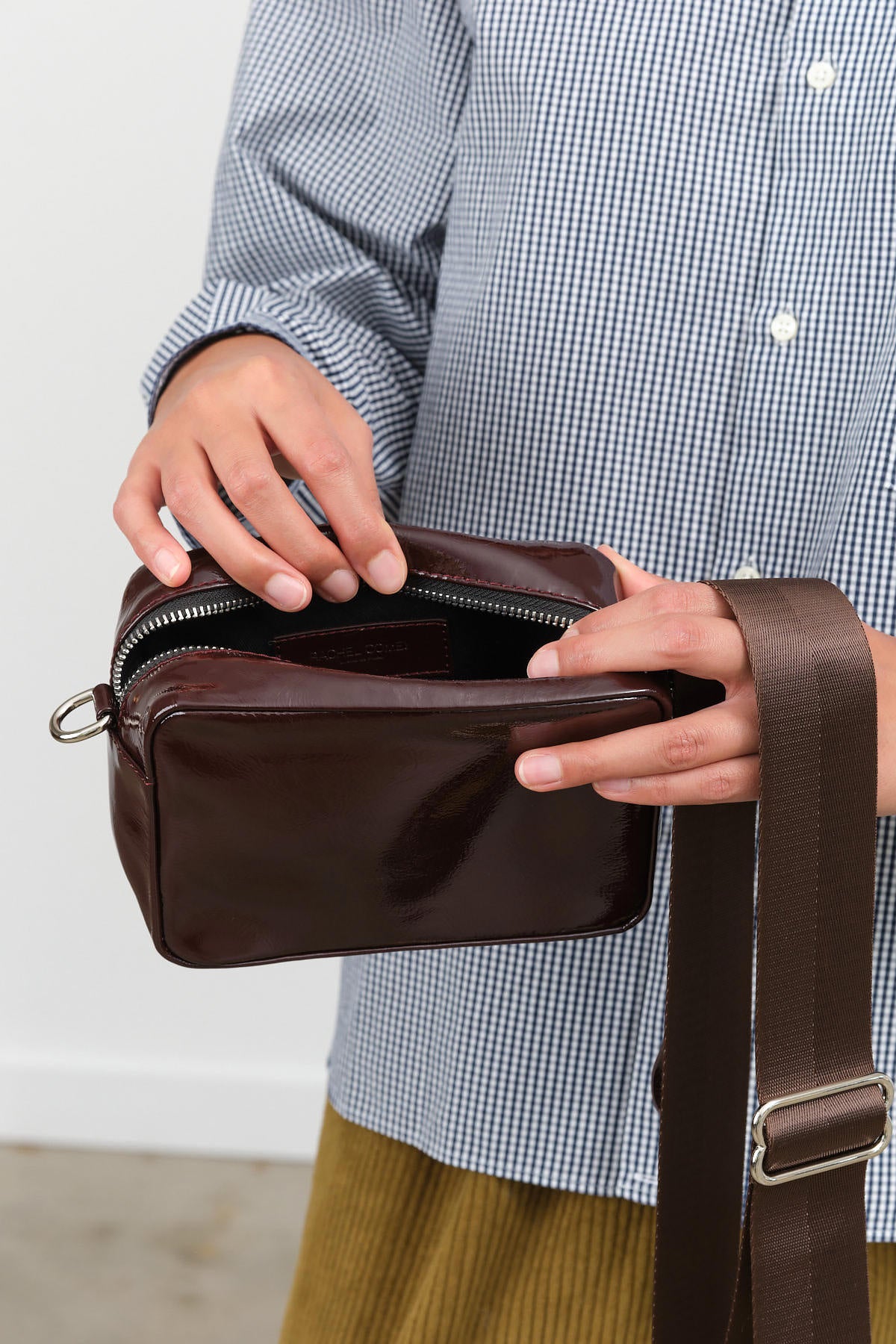 Leather Cowell Crossbody Small Bag in Cherry Dark Red by Rachel Comey Designer Brand