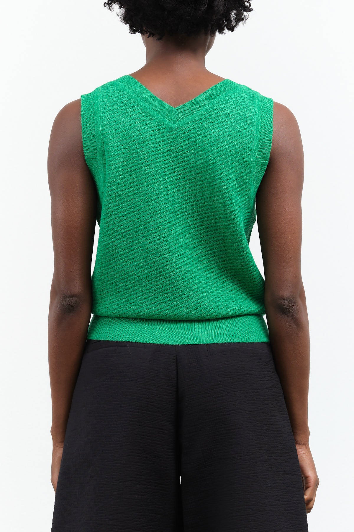 Dawson Vest Sleeveless in Green Grass with Back V Neck and Ribbed Hem by Rachel Comey