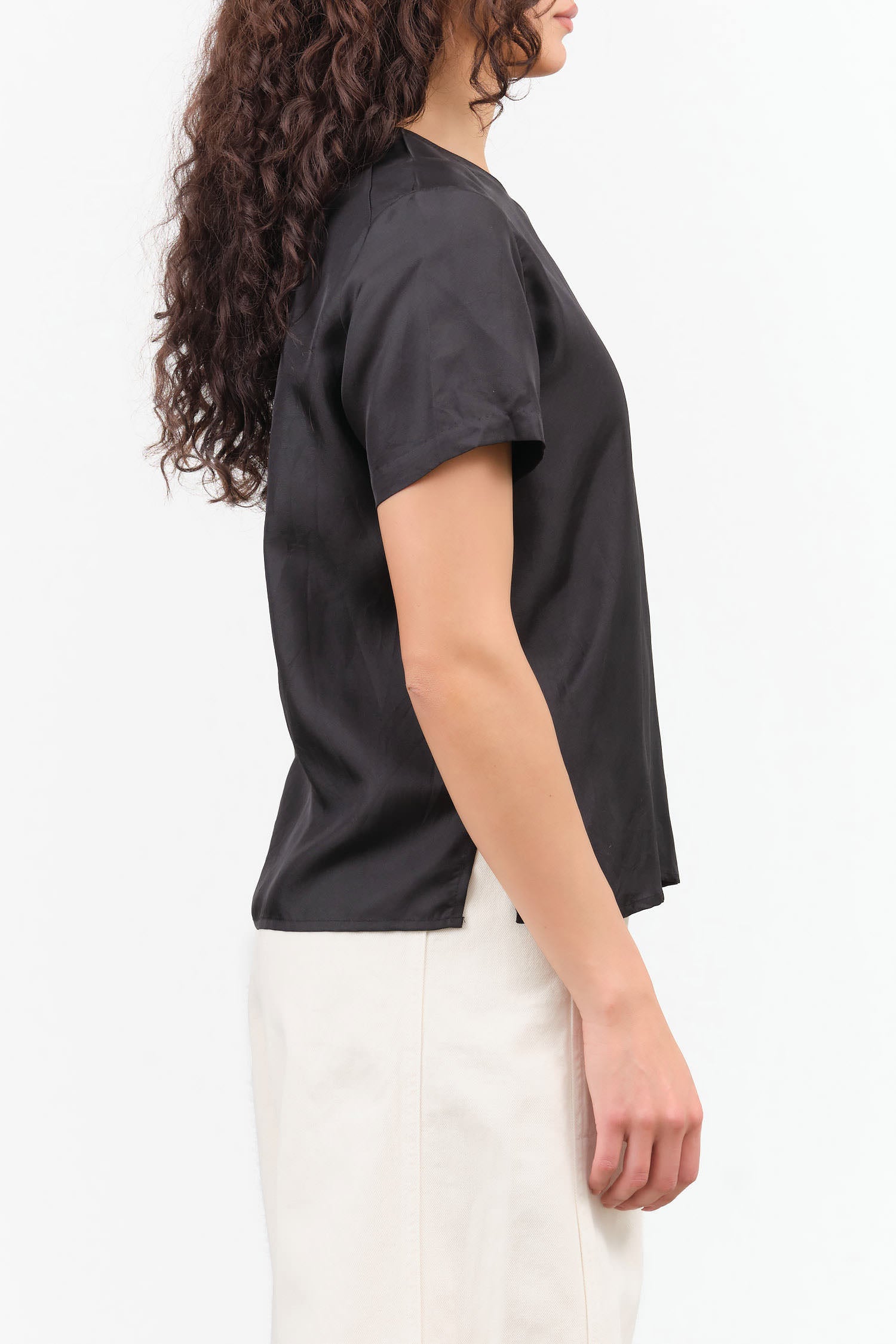 Rachel Comey Designer Brand Short Sleeve Delmara Silk Top in Black