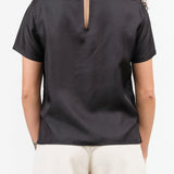 Black Short Sleeve Delmara Silk Top by Rachel Comey Designer Brand 